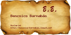 Bencsics Barnabás névjegykártya