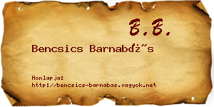 Bencsics Barnabás névjegykártya